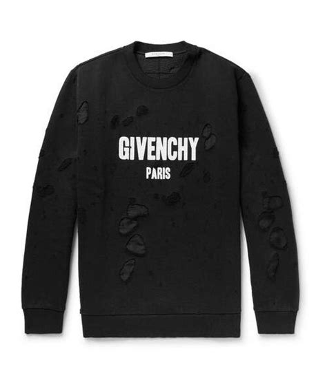 givenchy cuban-fit distressed printed cotton-jersey sweatshirt|givenchy cropped distressed print.